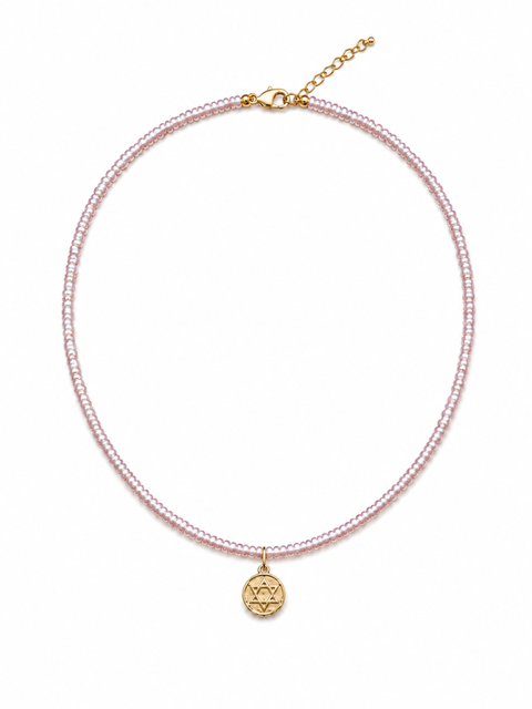 Star of David Medallion Strung on Pink Pearls Choker